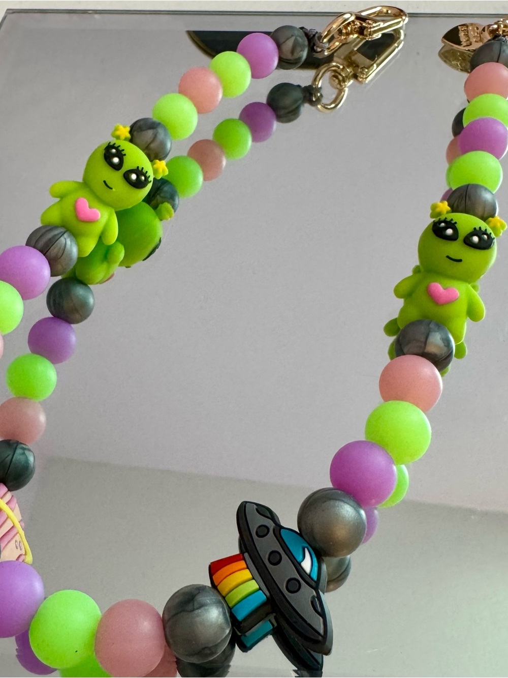 Neon Green Alien Chaser Beaded Bag Chain